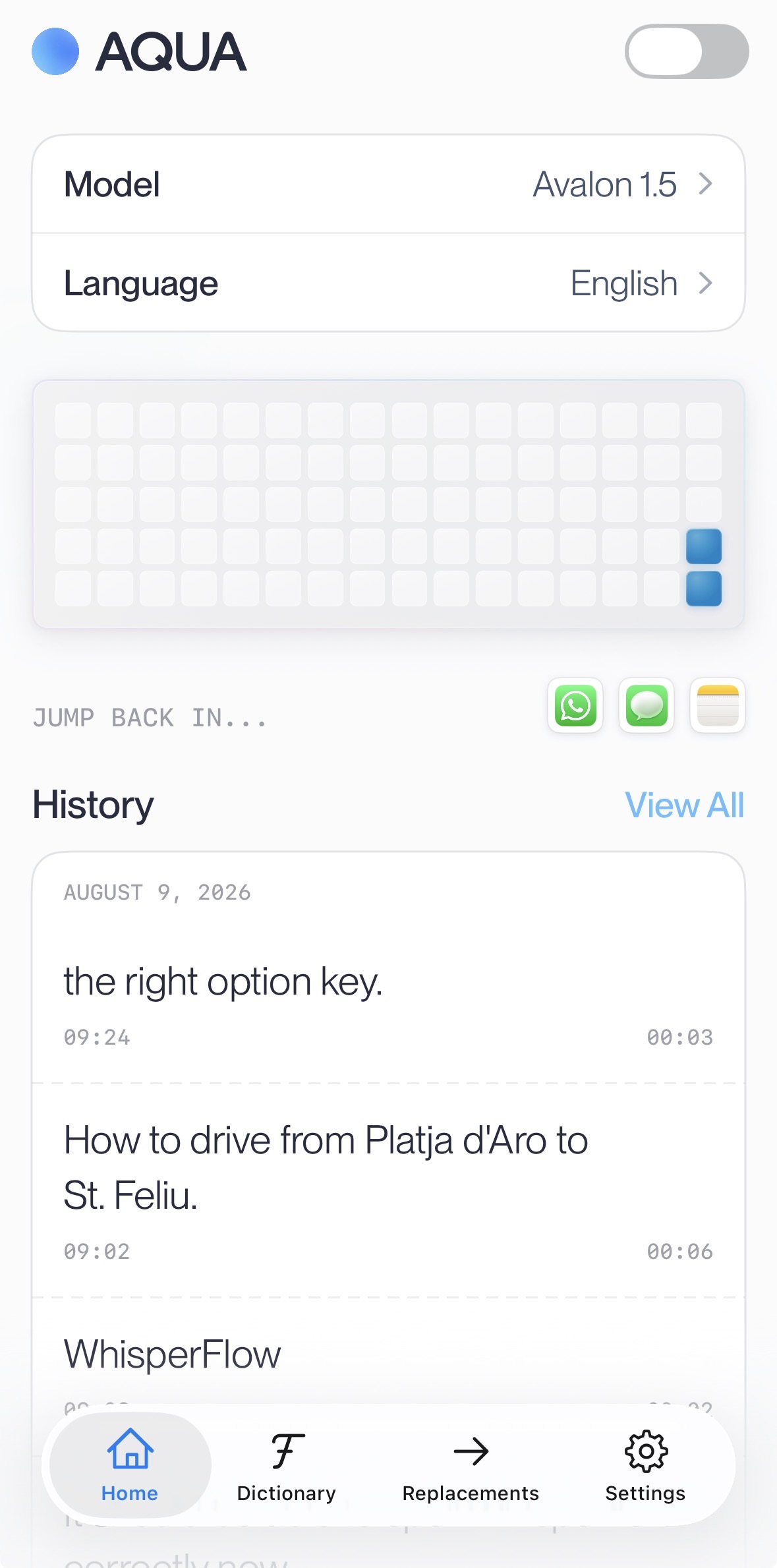Aquavoice keyboard Settings