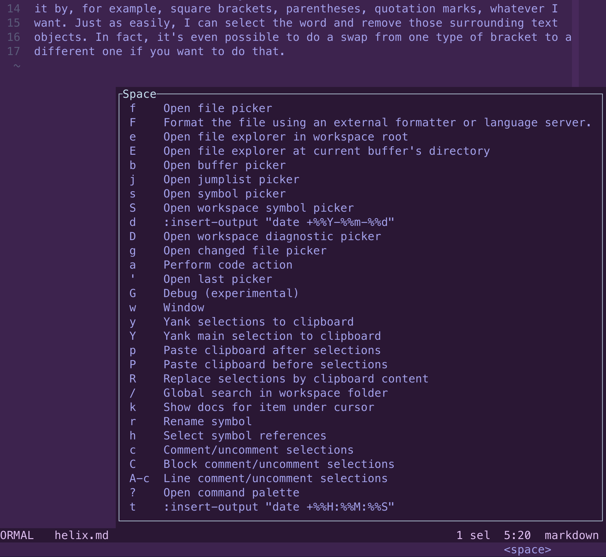 Menu in Helix