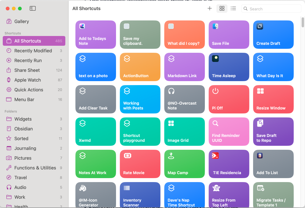 Shortcuts automation interface