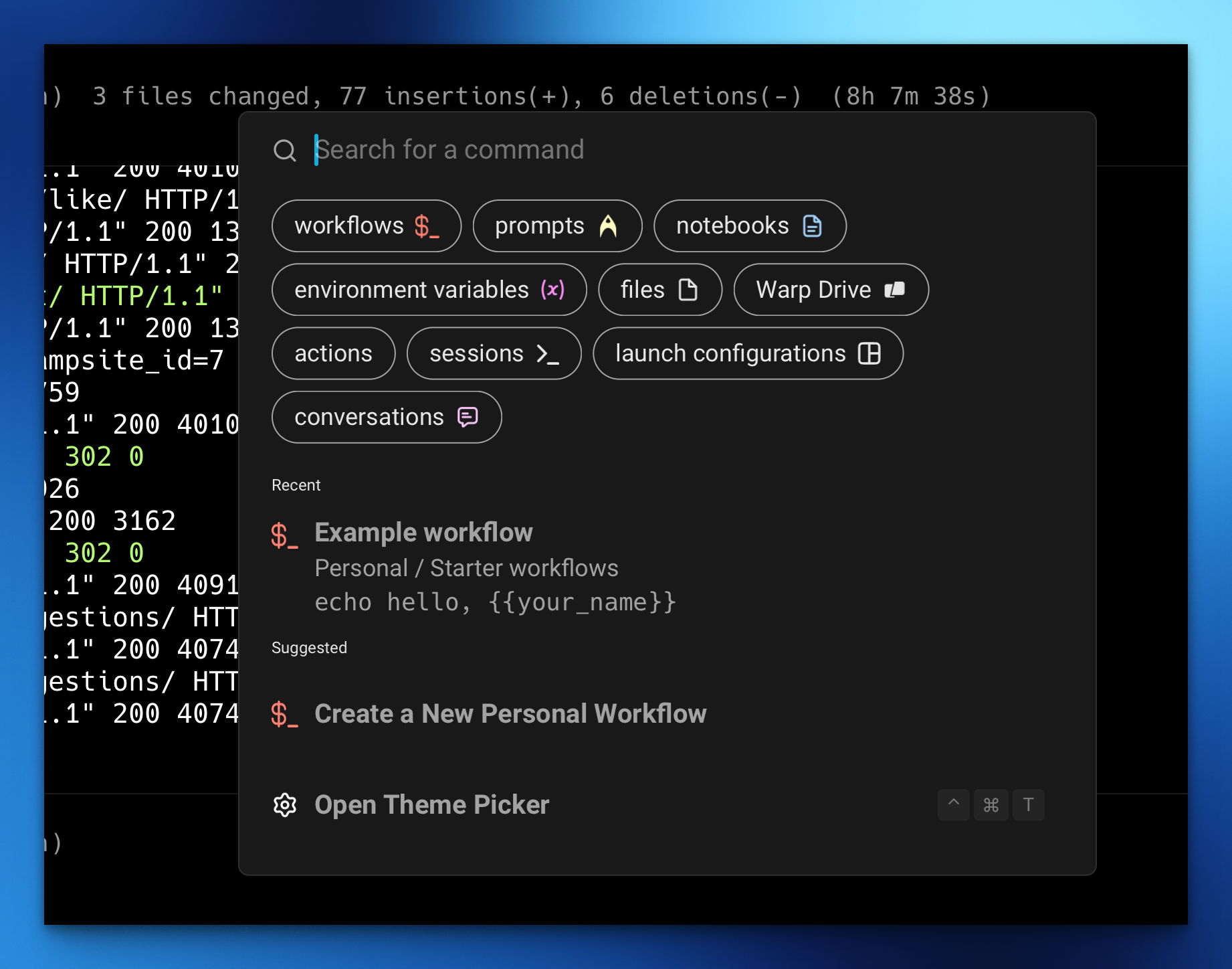 Warp Command Palette
